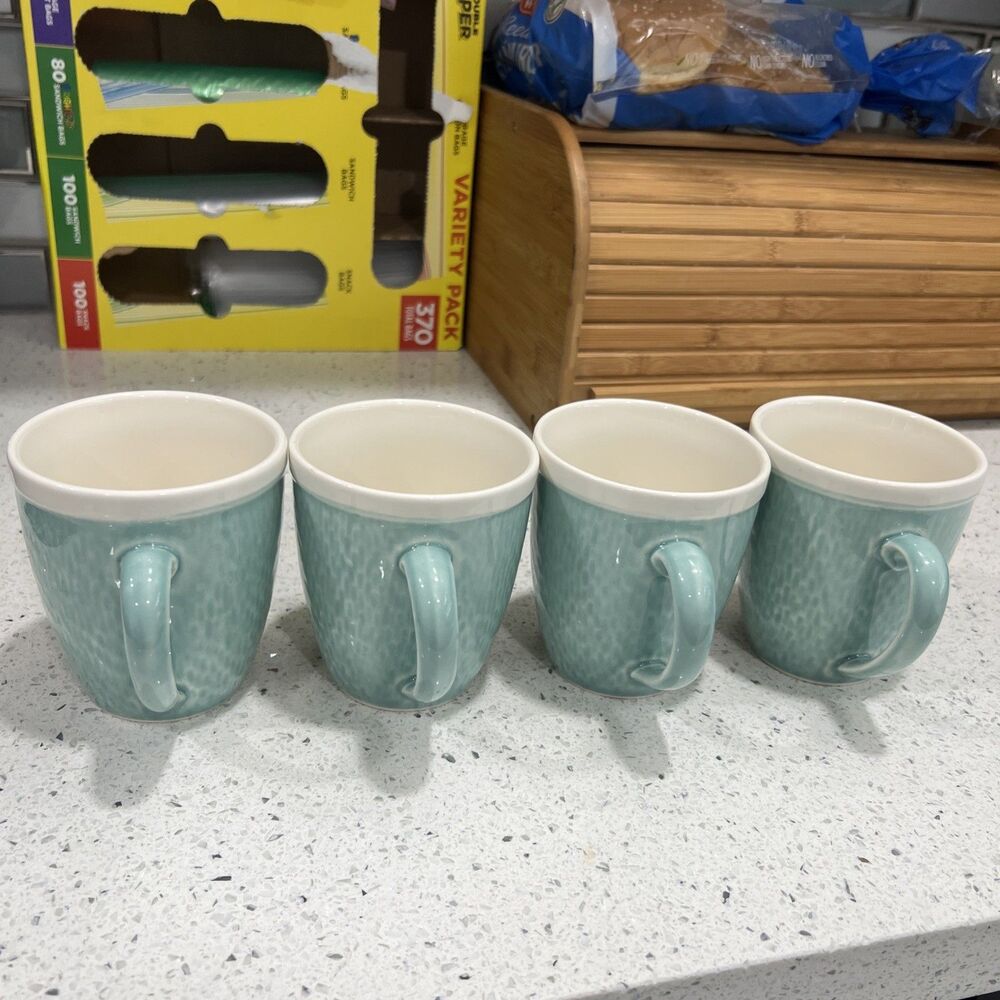 Sango Vega Aqua Coffee Cups Teal 4" Set of 4
